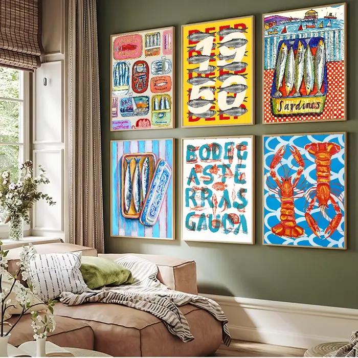 Autocollant coloré sardine poisson océan, étiquette autocollante en papier imperméable, décor de maison café bar