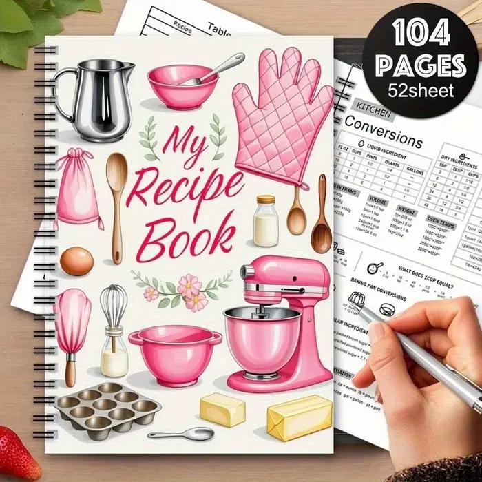 Nouveau carnet de recettes de dessins animés, spirale, couverture rigide, pages vierges, pour gérer les recettes amusantes, planificateur de repas, journal de recettes