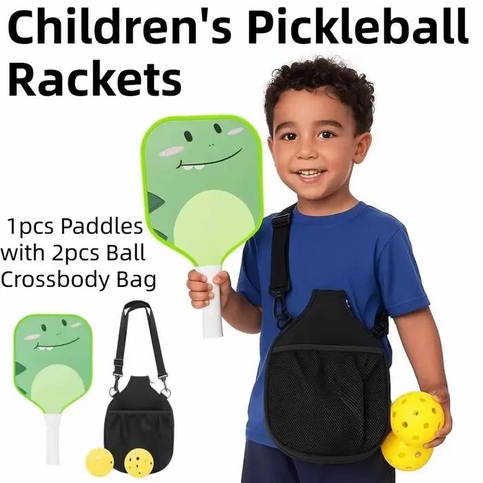 Ensemble de Pickleball pour enfants de dessin animé, raquettes de Pickleball légères et colorées pour enfants, poignée côtelée, 2 balles