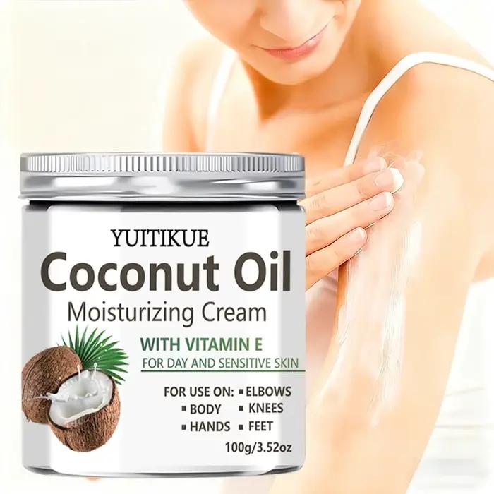 Crème hydratante à l'huile de coco YUITIKUE avec vitamine E | Pour la peau sensible et les journées de travail | Soins