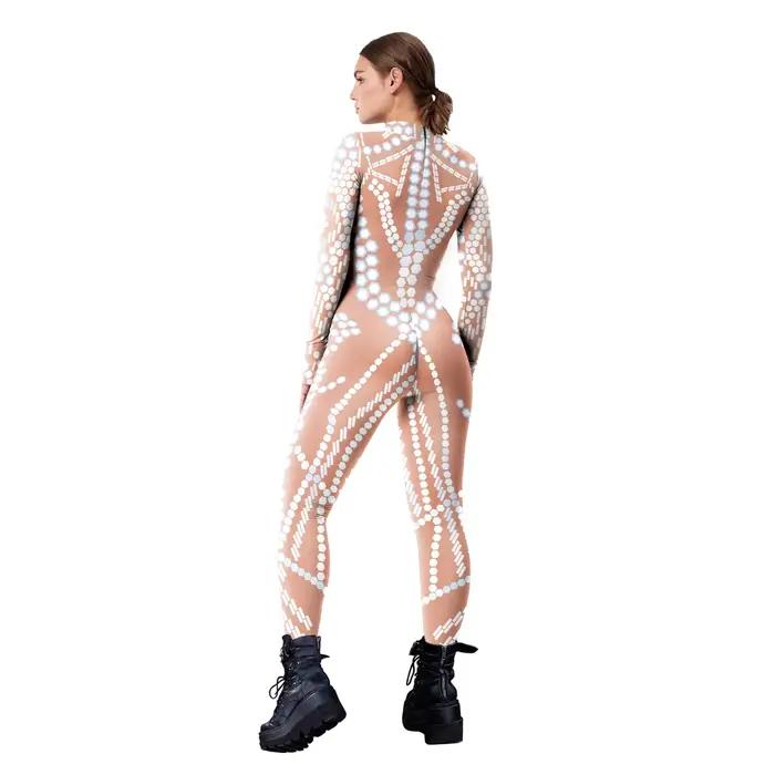 [You're My Secret] Combinaison moulante imprimée 3D à motifs dentelle et paillettes, tenue de carnaval, cosplay, déguisement fantaisie, catsuit femme