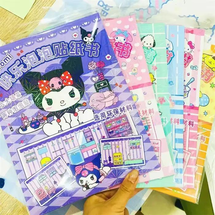 Sanrio Quiet Book Bubble Hello Kitty Cinnamoroll Kuromi My Melody Pochacco Jouet de dessin animé Livre d'autocollants de paysage Jouets