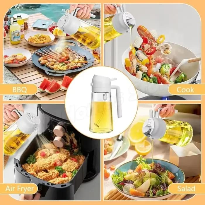 Distributeur d'huile en spray 2-en-1, 500 ml, pour barbecue, cuisine, cuisson, friteuse à air, four, rôtissage, pique-nique, outil de cuisine