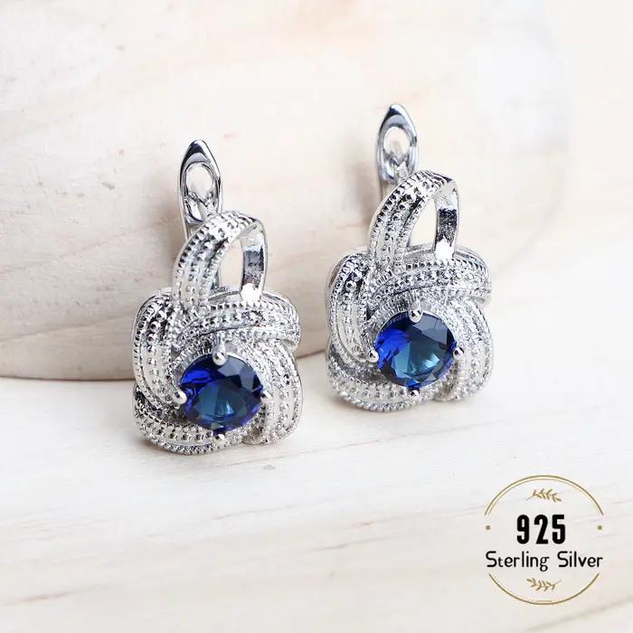 Ensembles de bijoux en zircon bleu pour femmes, en argent Sterling 925, Costume de mariage, bijoux, boucles d'oreilles, bagues, Bracelets, pendentif, collier