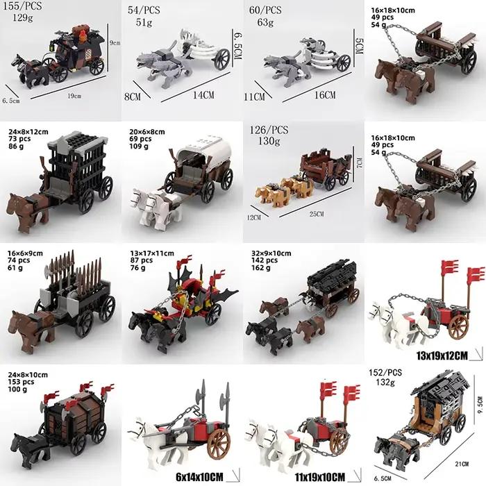 Remorque de bétail médiéval à monter soi-même, chariot à cheval, bloc de construction, château, Chariot de chevalier, figurines de soldats, véhicule de Transport, voiture, briques, jouet