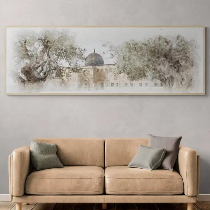 Affiche imprimée sur toile abstraite d'oliviers de mosquée islamique, grands imprimés d'art horizontaux modernes du Ramadan musulman, décoration murale pour la maison
