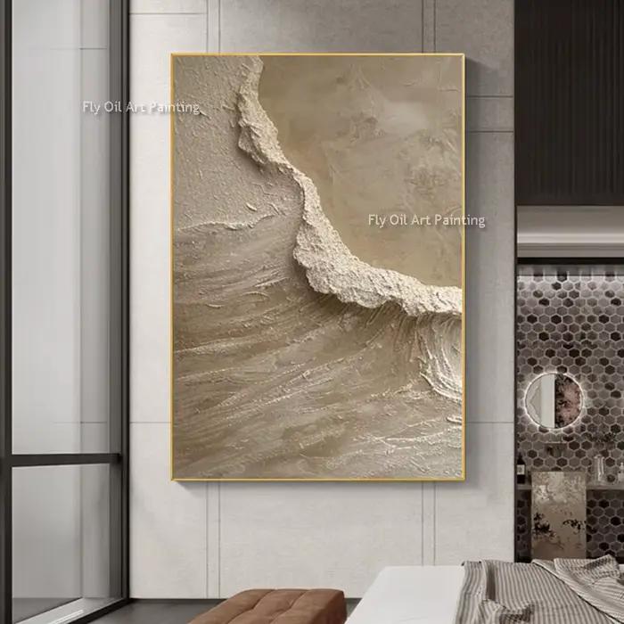 Peinture à l'huile texturée de vague d'océan blanche, peinture sur toile de plage de mer faite à la main, peinture de paysage abstraite de vague d'océan texturée blanche