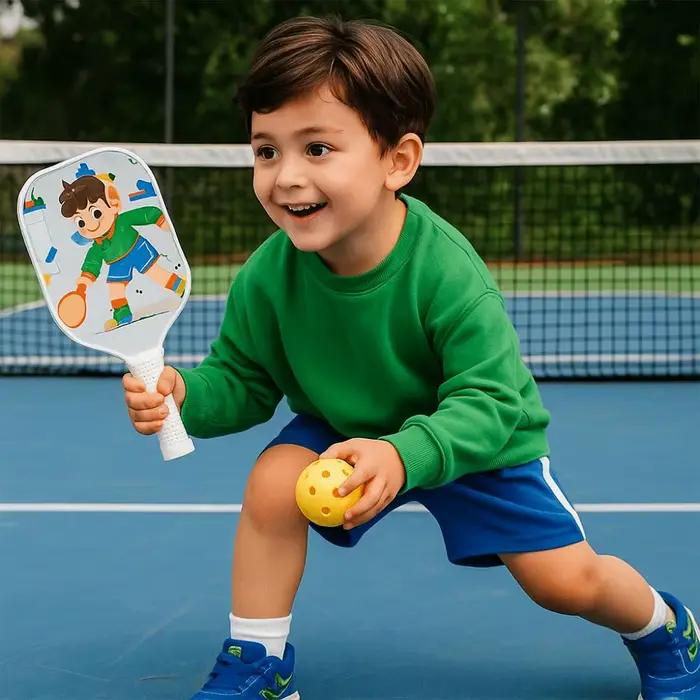 Ensemble de Pickleball pour enfants de dessin animé, raquettes de Pickleball légères et colorées pour enfants, poignée côtelée, 2 balles