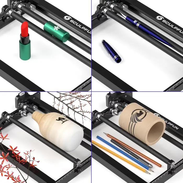 SCULPFUN Laser rouleau rotatif graveur Laser axe Y rouleau 360 °   Kit colonne de rehaussement rotative pour objets cylindriques 150MM