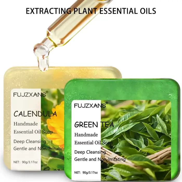 90g FUJZXANS Barres de savon aux huiles essentielles faites à la main - Rose, Jasmin, Thé vert, Calendula, Osmanthus, Lavande, Citron - 7 Longue durée