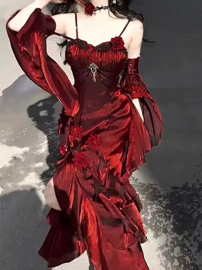 Robe Rose rouge robe sirène Lolita déesse élégante robe de cérémonie adulte Lolita jupe