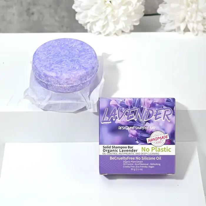 J + 60g vente chaude lavande shampooing barre naturel organique Anti-chute soin des cheveux solide glycérine
