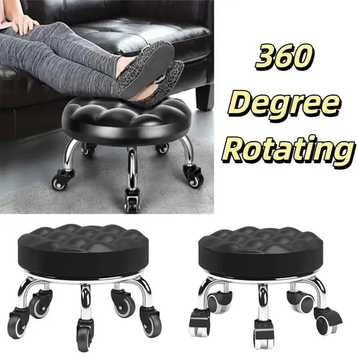 Tabouret pivotant en similicuir imperméable à 360 degrés avec roulettes, chaise robuste à roulettes, capacité de charge élevée