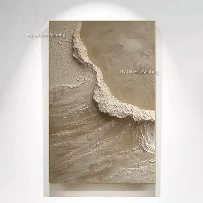 Peinture à l'huile texturée de vague d'océan blanche, peinture sur toile de plage de mer faite à la main, peinture de paysage abstraite de vague d'océan texturée blanche