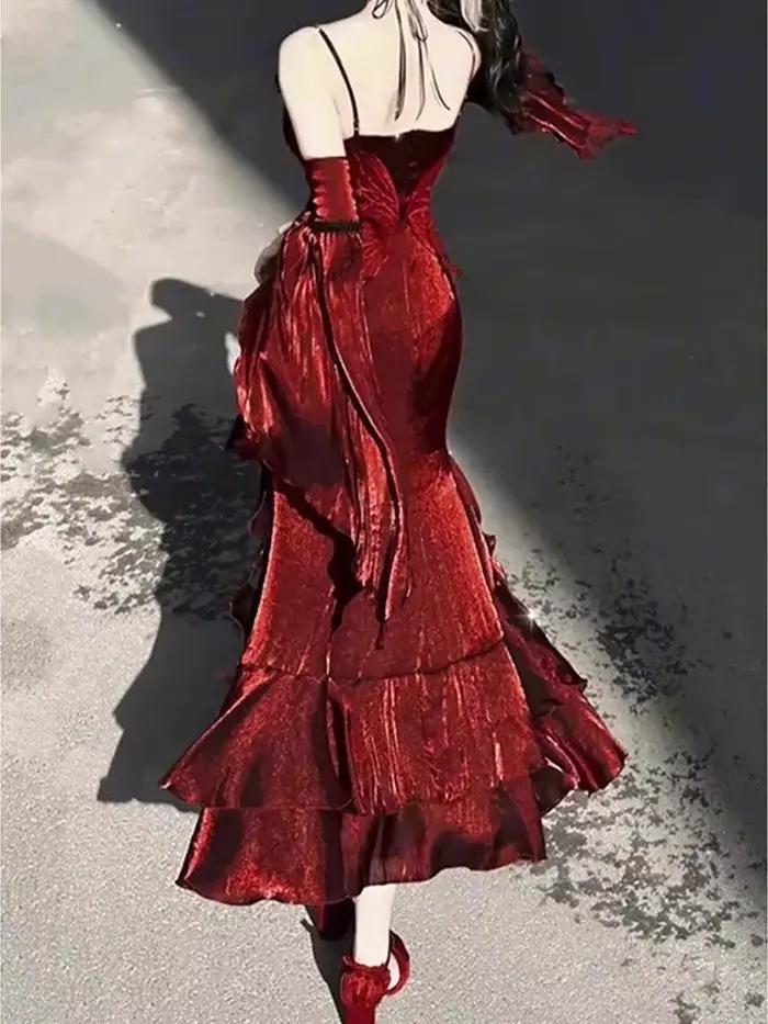 Robe Rose rouge robe sirène Lolita déesse élégante robe de cérémonie adulte Lolita jupe