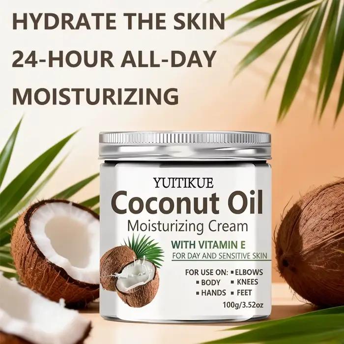 Crème hydratante à l'huile de coco YUITIKUE avec vitamine E | Pour la peau sensible et les journées de travail | Soins