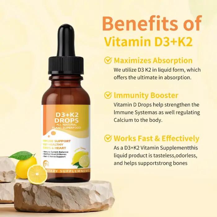 Offre Spéciale : Gouttes liquides de Vitamine D3 + K2 – Supplément naturel haute pureté pour soutenir la santé osseuse et le bien-être quotidien