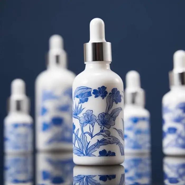 Flacons compte-gouttes en céramique bleue et blanche de 10/15/30 ml pour huiles essentielles
