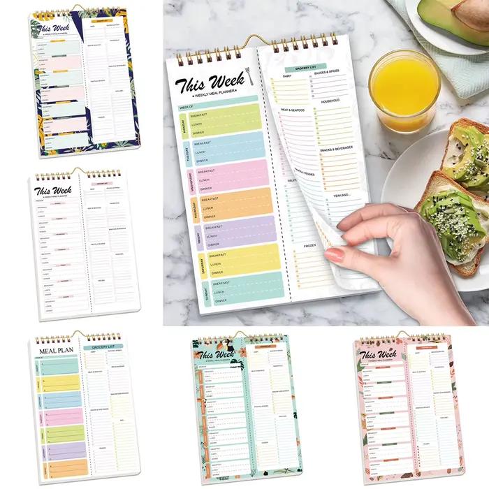 Planificateur de repas hebdomadaire pour petit déjeuner, déjeuner, dîner, avec liste de courses, 52 feuilles, planificateur de repas, Menu alimentaire suspendu pour un style de vie sain