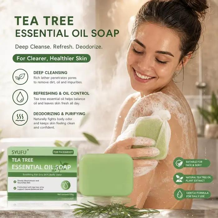 Savon à l'huile essentielle d'arbre à thé vert, savons naturels pour les pieds et le corps, savon exfoliant doux pour hommes et femmes, nettoyage en profondeur, soin de la peau