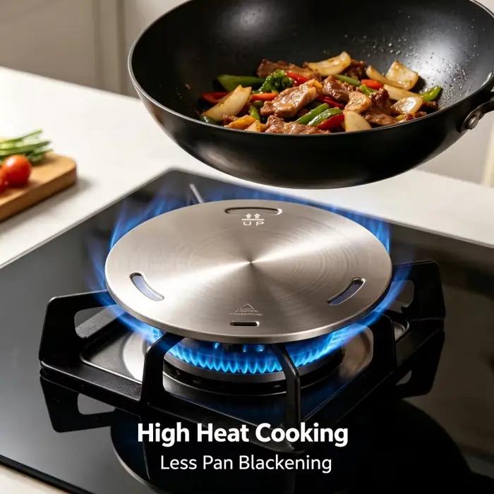 Diffuseur de chaleur portable en acier inoxydable pour cuisinière à gaz - Plaque de conduction thermique avec poignée amovible pour ustensiles de cuisine et induction