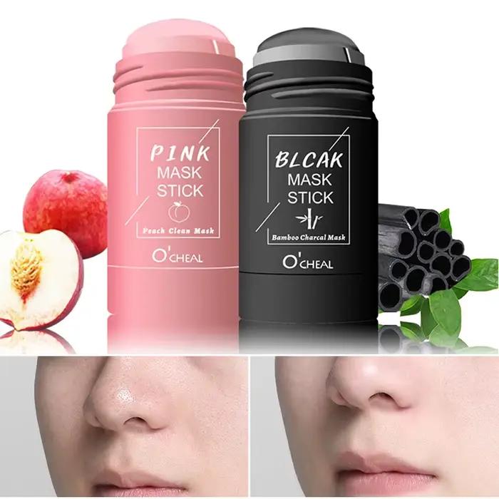 Masque facial solide bâton thé vert miel pêche nettoyage des pores hydratant Long charbon d'aubergine Film de boue