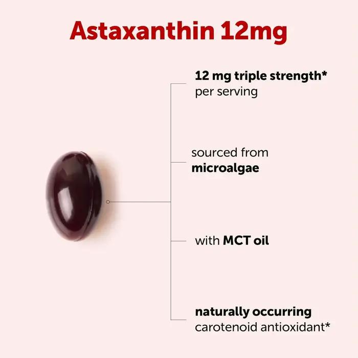 Astaxanthine 12 mg avec huile MCT, complément antioxydant premium à base d'astaxanthine, soutient la vision, le système immunitaire et le bien-être général
