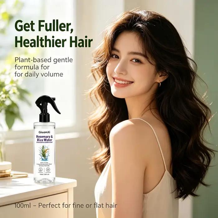 Spray capillaire à la rose et à l'eau de riz, formulé avec des extraits 100 % naturels, formule légère et non grasse pour des cheveux plus doux et lisses.
