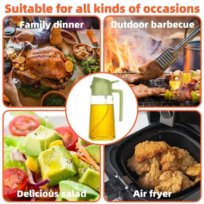 Vaporisateur pulvérisateur 2 en 1 pour cuisine, friteuse, vaporisateur d'air, bouteille distributrice d'huile pour huile d'olive, cuisson, friture, barbecue, camping, grande capacité