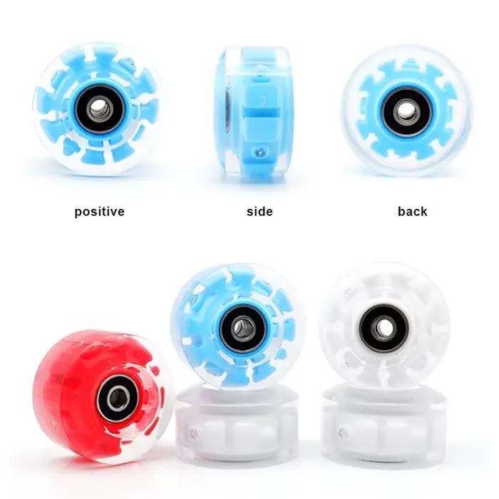 Roues de patins à roulettes lumineuses durables, avec roulements, adaptées au patinage à Double rangée et au Skateboard, 4 pièces