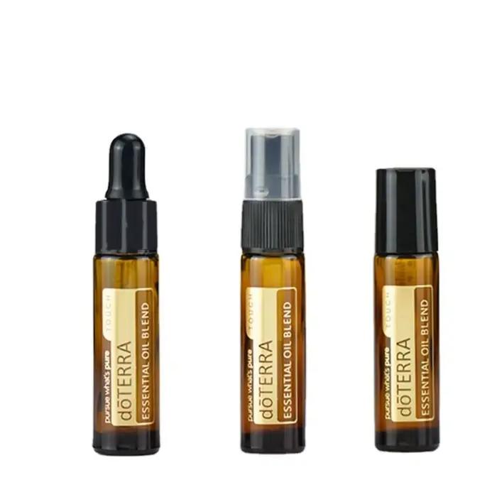 Bouteille d'huile essentielle en verre optique ambré