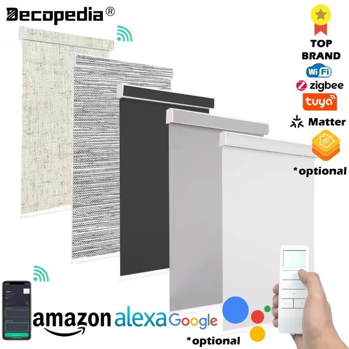 Stores enrouleurs motorisés sans fil Decopedia pour fenêtres, stores occultants intelligents jour et nuit pour salon