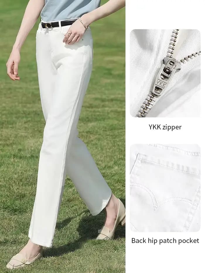 I BELIEVE YOU Jeans droits blancs anti-taches Nine Point, collection Printemps 2026, taille haute, coupe décontractée et ample 2261046290