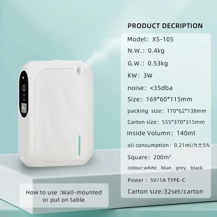Diffuseur d'arômes 200m³ avec contrôle Bluetooth via application