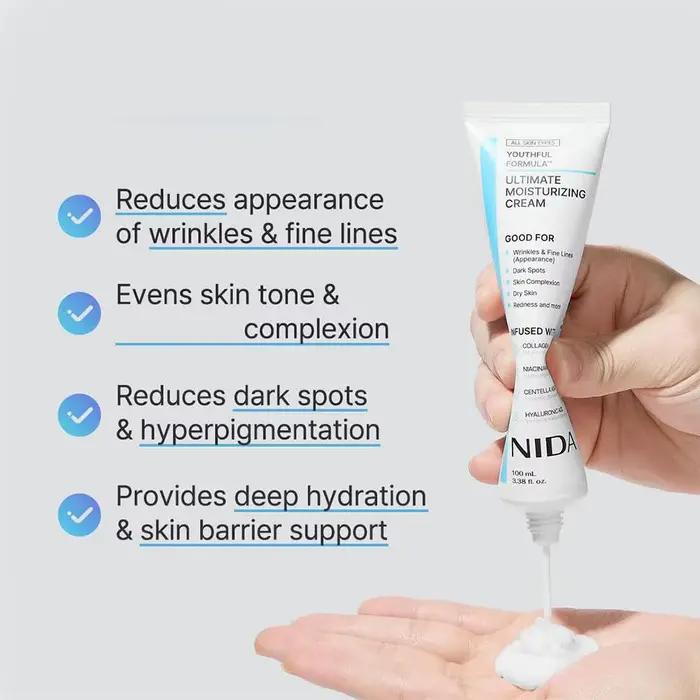 Crème pour le visage à l'extrait de plantes NIDA + Essence pour les yeux |   Crème hydratante anti-rides et raffermissante |   Hydratation longue durée 24h, soin quotidien de la peau