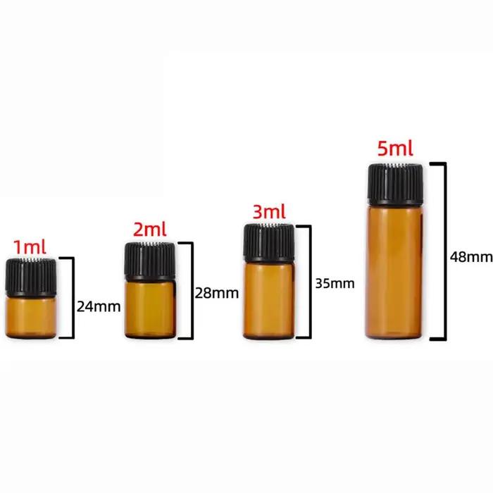 10X 30x 50x 1/2/3/5ML Mini flacon en verre ambré avec bouchons coniques à vis