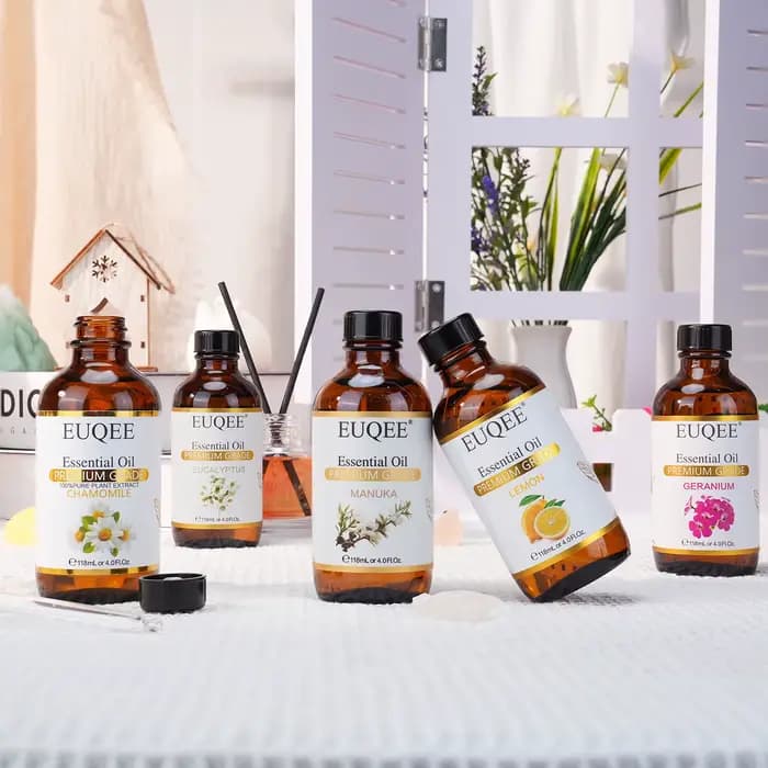 EUQEE 118ml huile essentielle Pure pour la peau menthe poivrée lavande Eucalyptus vanille bergamote huiles essentielles d'aromathérapie pour diffuseur