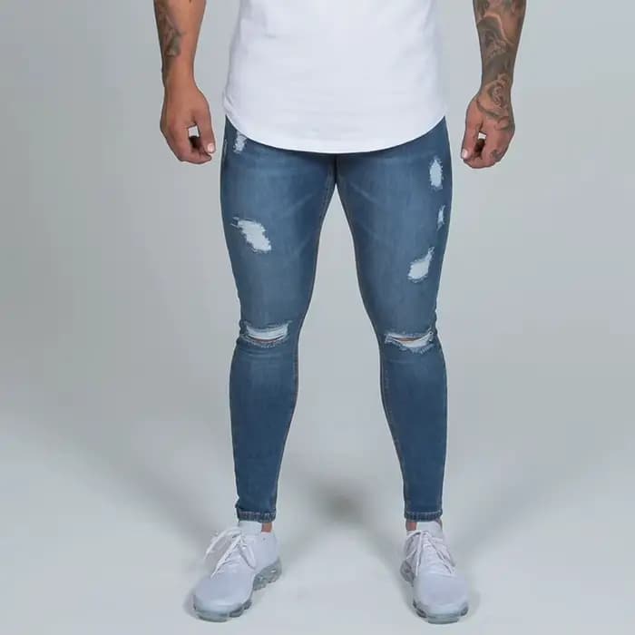Jean déchiré pour hommes, pantalon en Denim extensible, Super slim, élastique, à la mode