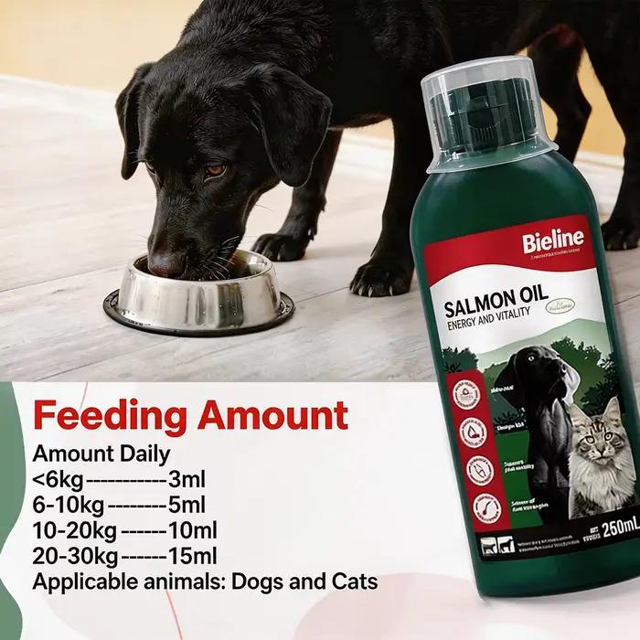 Huile de saumon Bioline 250 ml pour chiens et chats, huile de poisson, acides gras oméga, EPA et DHA pour animaux de compagnie, peau sensible, santé du pelage