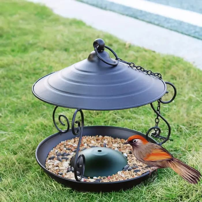 Mangeoire à oiseaux suspendue noire élégante – Décor de jardin en métal durable