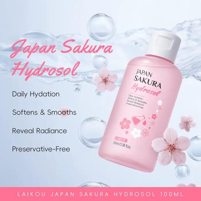 LAIKOU 100ml Hydrolat de Sakura Sans Conservateur Tonique Visage Hydratation Quotidienne Adoucissant pour Soin de la Peau du Visage