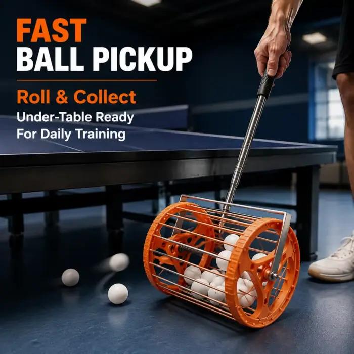 Ramasseur de balles de pickleball et de tennis de table portable, extensible, avec rouleau télescopique et panier à ressort multi-angle
