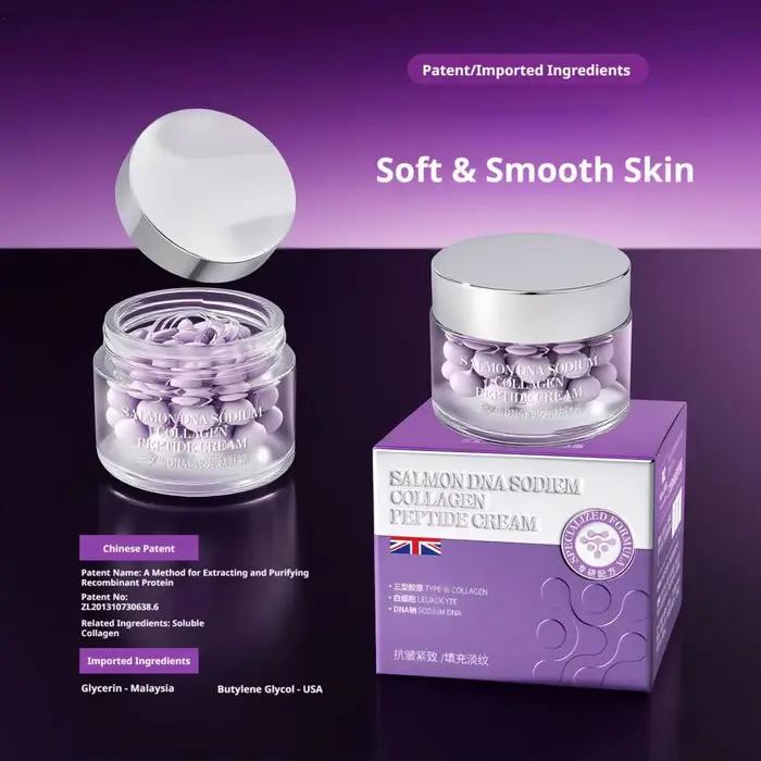 Crème hydratante 24H au saumon en capsules – Réparation profonde de la barrière cutanée pour peaux sèches – Soin anti-rides aux peptides jeunesse