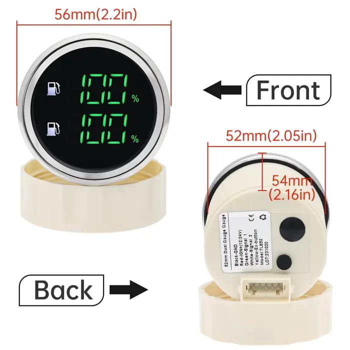 Jauge de niveau de carburant double MAIMEIMI avec alarme lumineuse LED verte numérique 52MM, capteur de niveau de carburant 0-190ohm 100-550MM pour bateau