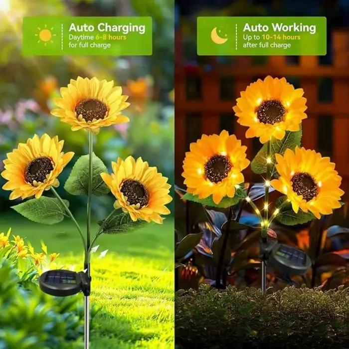 Lampe solaire en forme de tournesol, fleurs solaires d'extérieur pour jardin, parterre de fleurs, passage, terrasse, porche, décoration de printemps, de Noël, d'Halloween