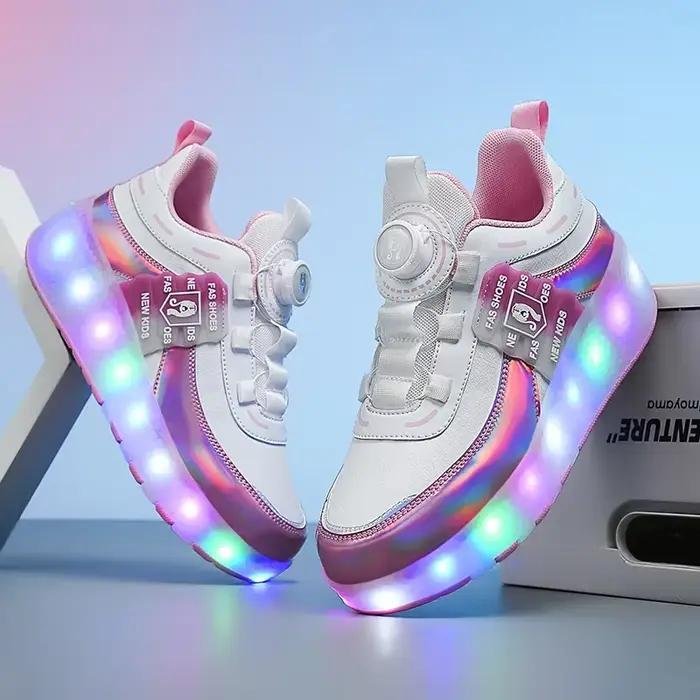 Patins à roulettes à Double roue réglables, éclairage pliable et Transformable, patins en ligne pour garçons et filles, amusant en intérieur et en extérieur