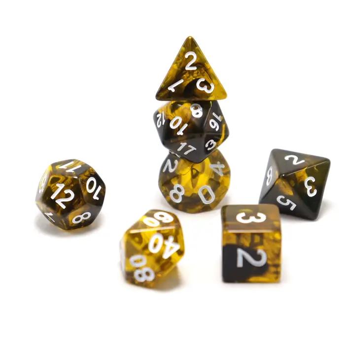 Dés de jeu polyédriques noirs et jaunes, dés jouets, jeux de société de rôle, dés coopératifs multijoueurs