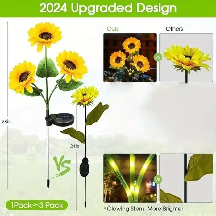 Lampe solaire en forme de tournesol, fleurs solaires d'extérieur pour jardin, parterre de fleurs, passage, terrasse, porche, décoration de printemps, de Noël, d'Halloween