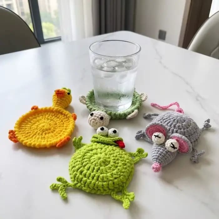 Sous-verre tortue en crochet mignon et amusant, tissé à la main, antidérapant, résistant à la chaleur, nouveauté, décoration de bureau