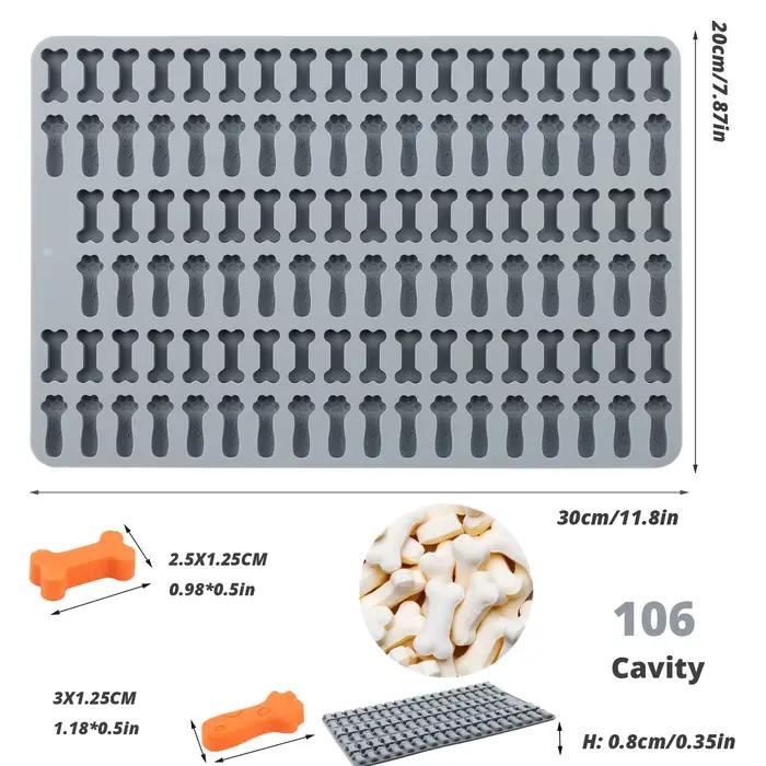 1 moule à biscuits pour chien, moule à chocolat, moule à bonbons, moule en silicone à 106 cavités en forme d'os de chien et de patte de chat, pour biscuits pour chien ou bonbons, gommes, biscuits, cho